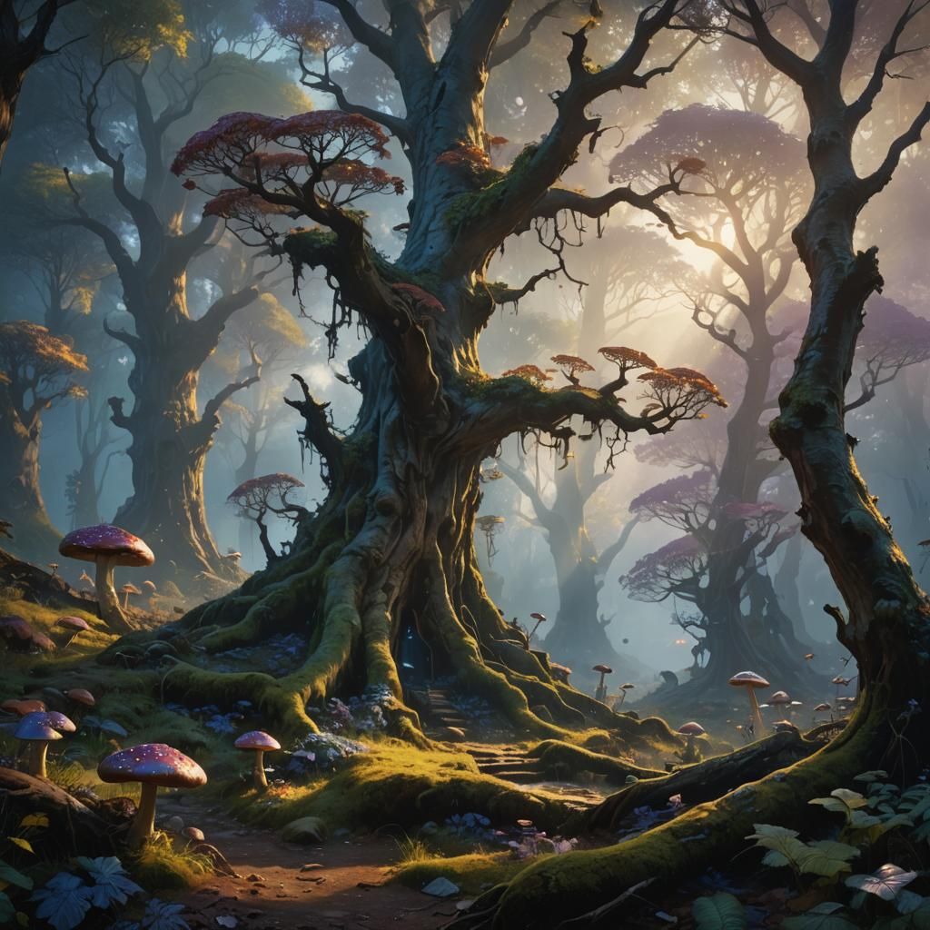 Ethereal Forest Landscape with Volumetric Lighting
