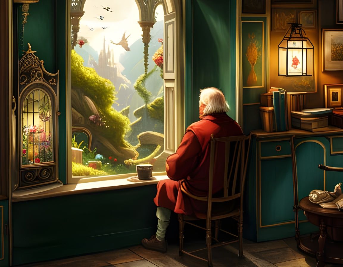 Fantasy Garden View Through Window, Borderland Artwork