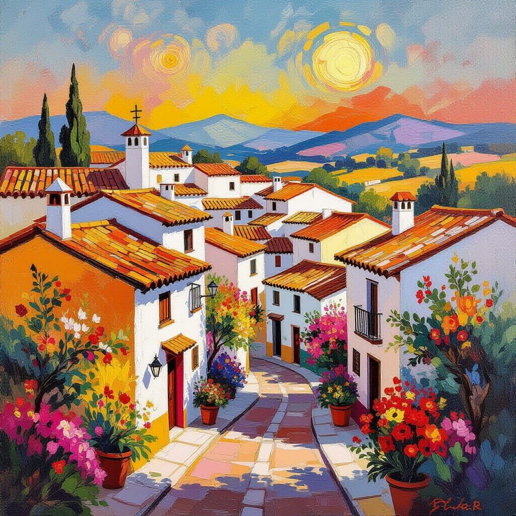 Spanish Village Inspired by Surrealist Painting