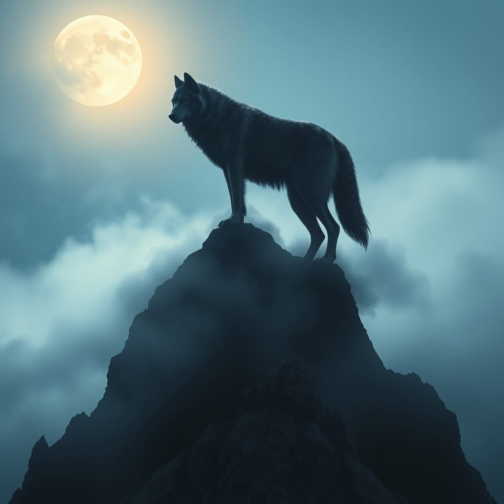 Lone Wolf on Misty Peak: Matte Painting