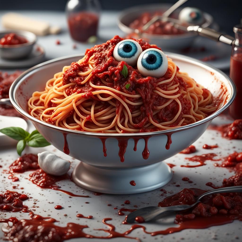 Spaghetti Bolognese with Eyeballs: Detailed Matte Painting