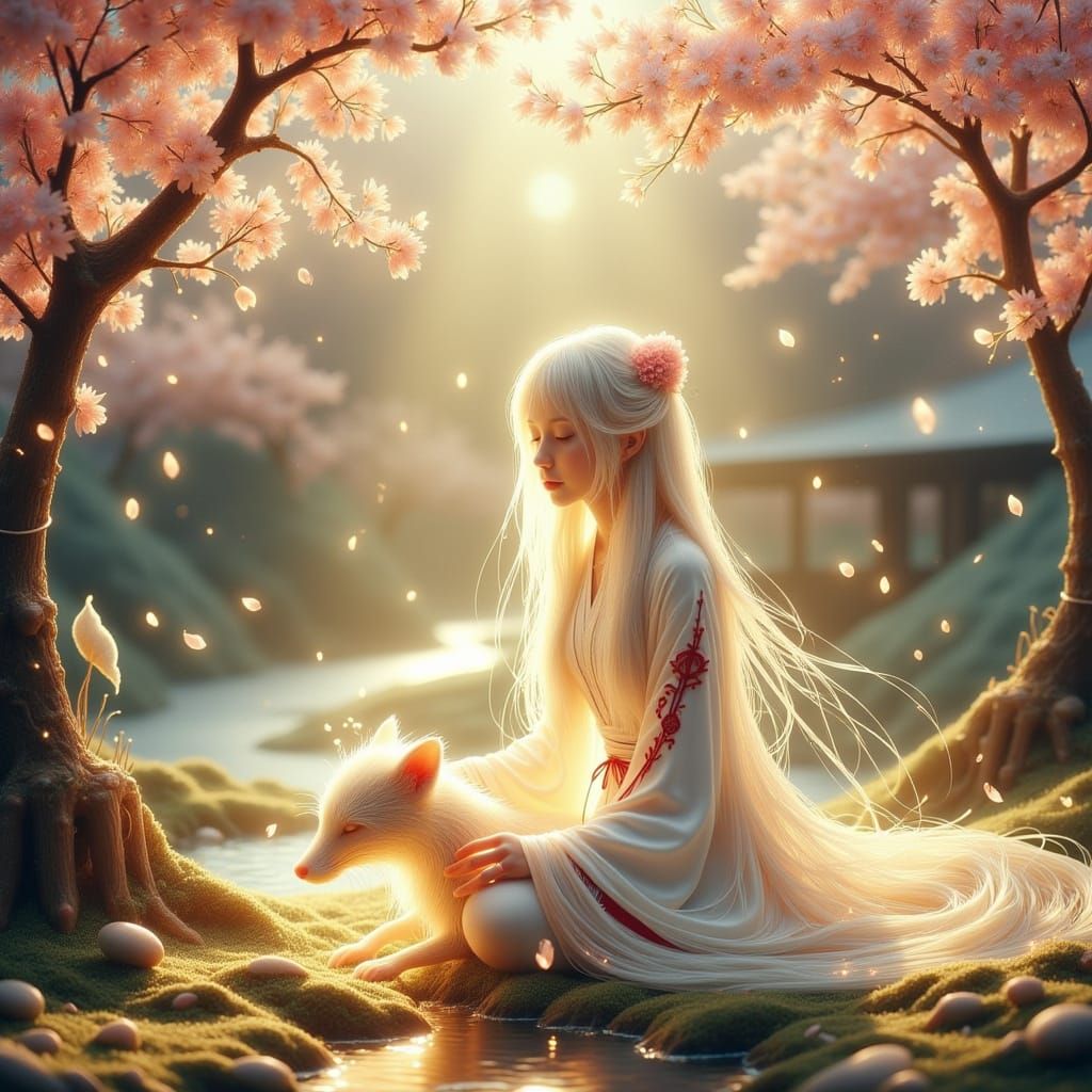 Miko of Serenity in Whimsical Temple Grove