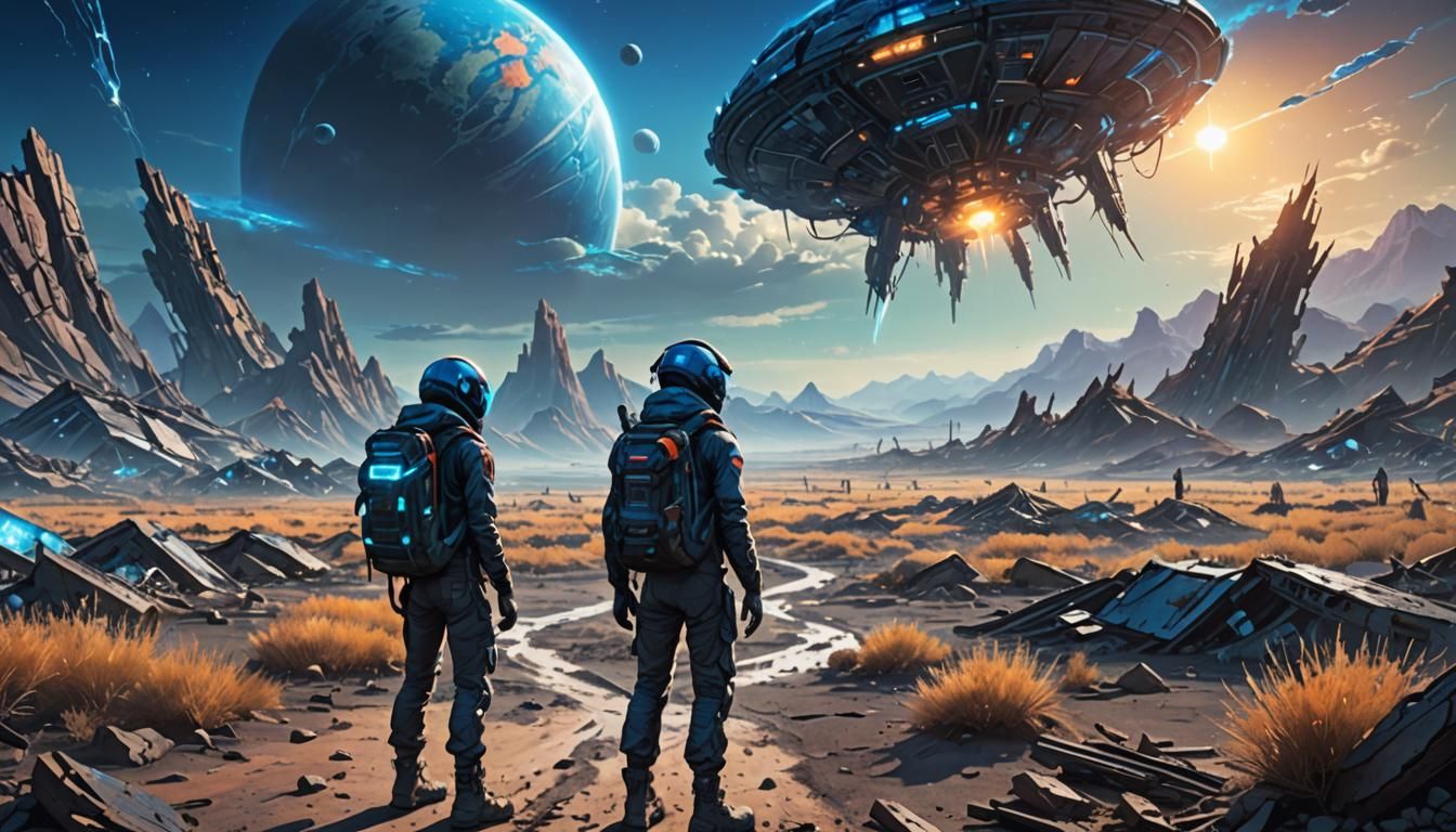 Lonely Figure on Desolate Earth in Vibrant Anime Art