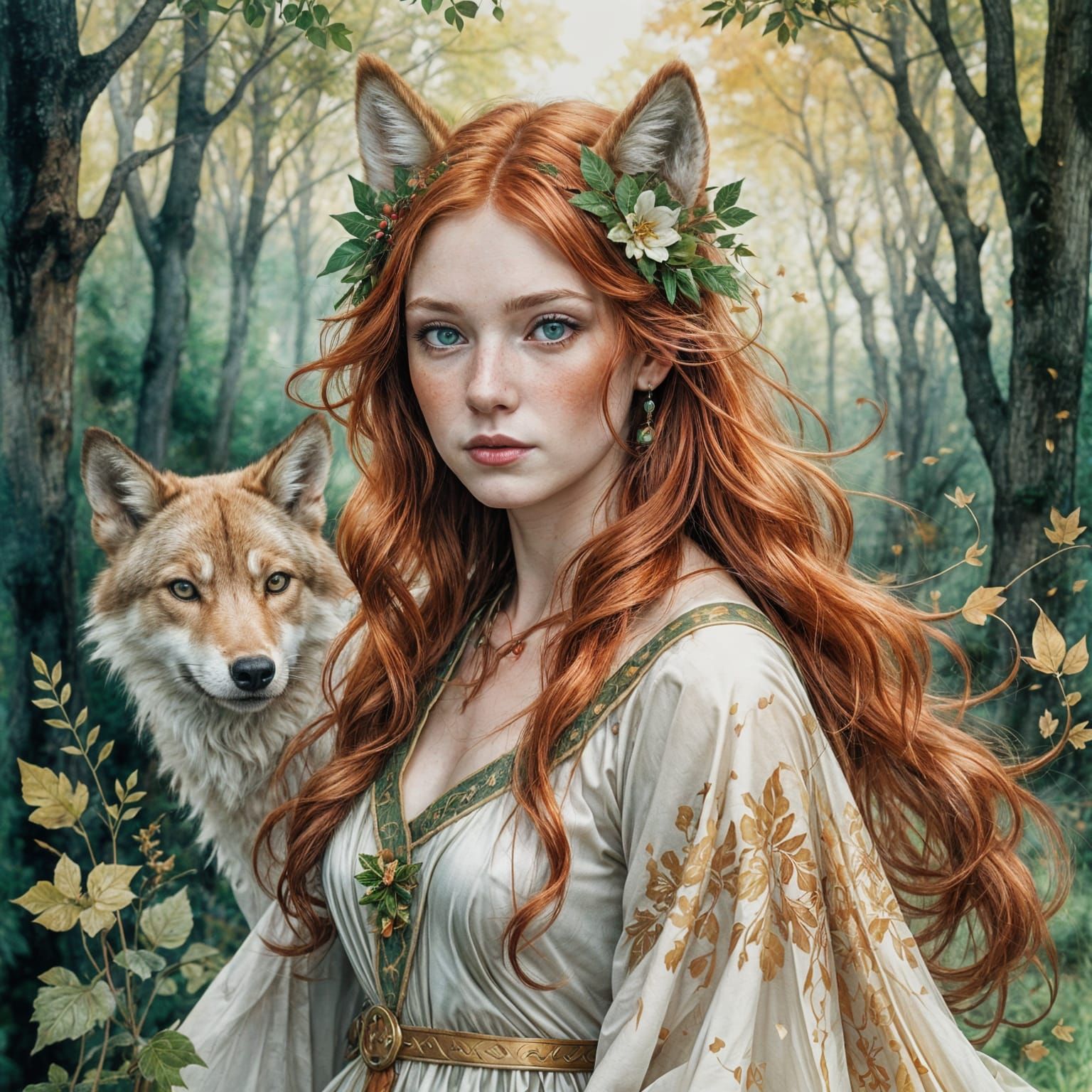 Fierce Forest Maiden with Wolfish Features