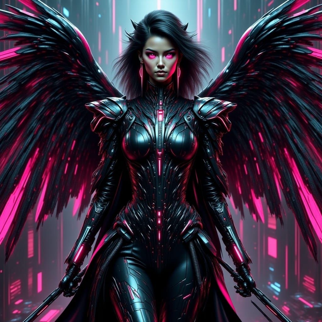 Cyberpunk Dark Angel in Futuristic Style