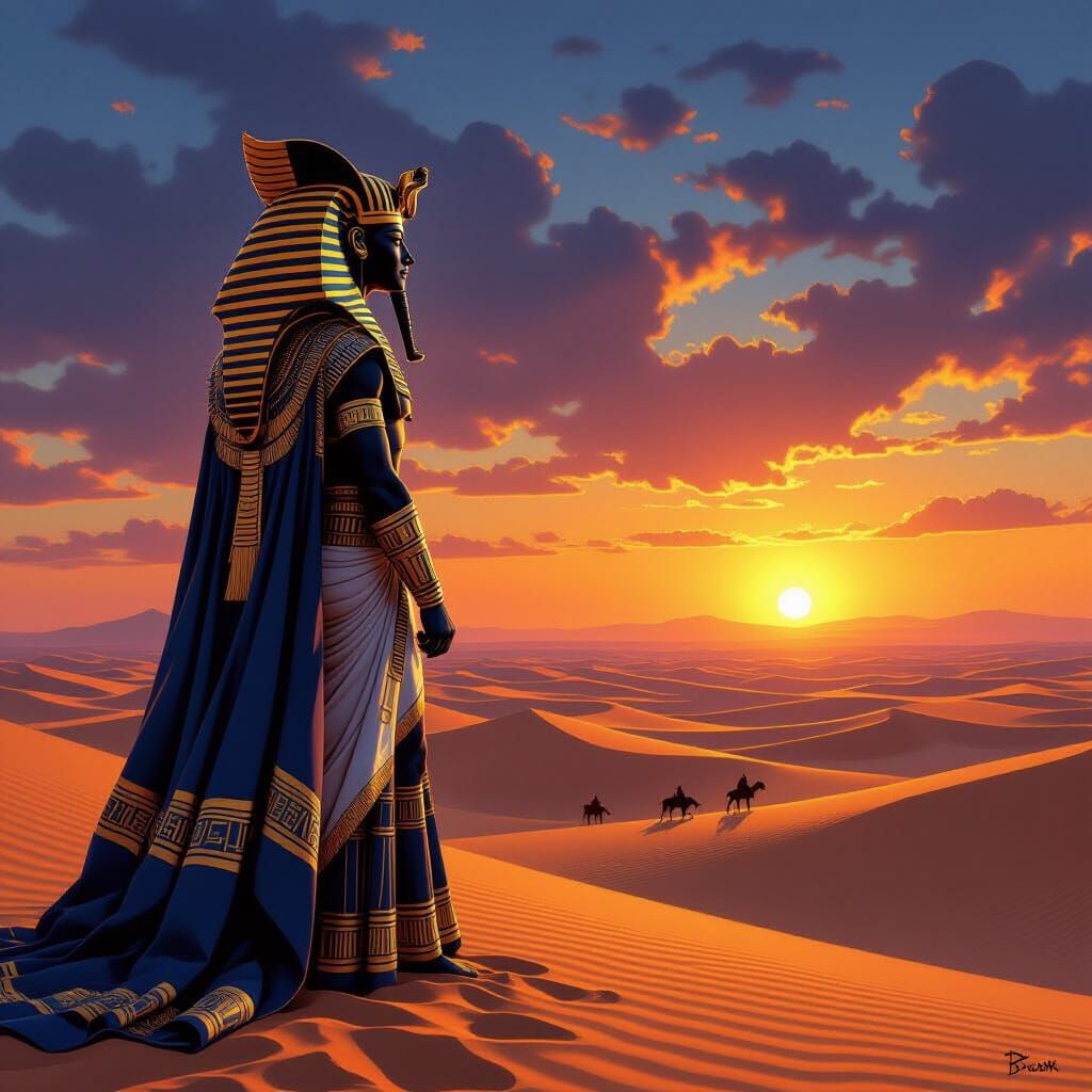 Pharaoh King of Spades Surveying Desert Sunset
