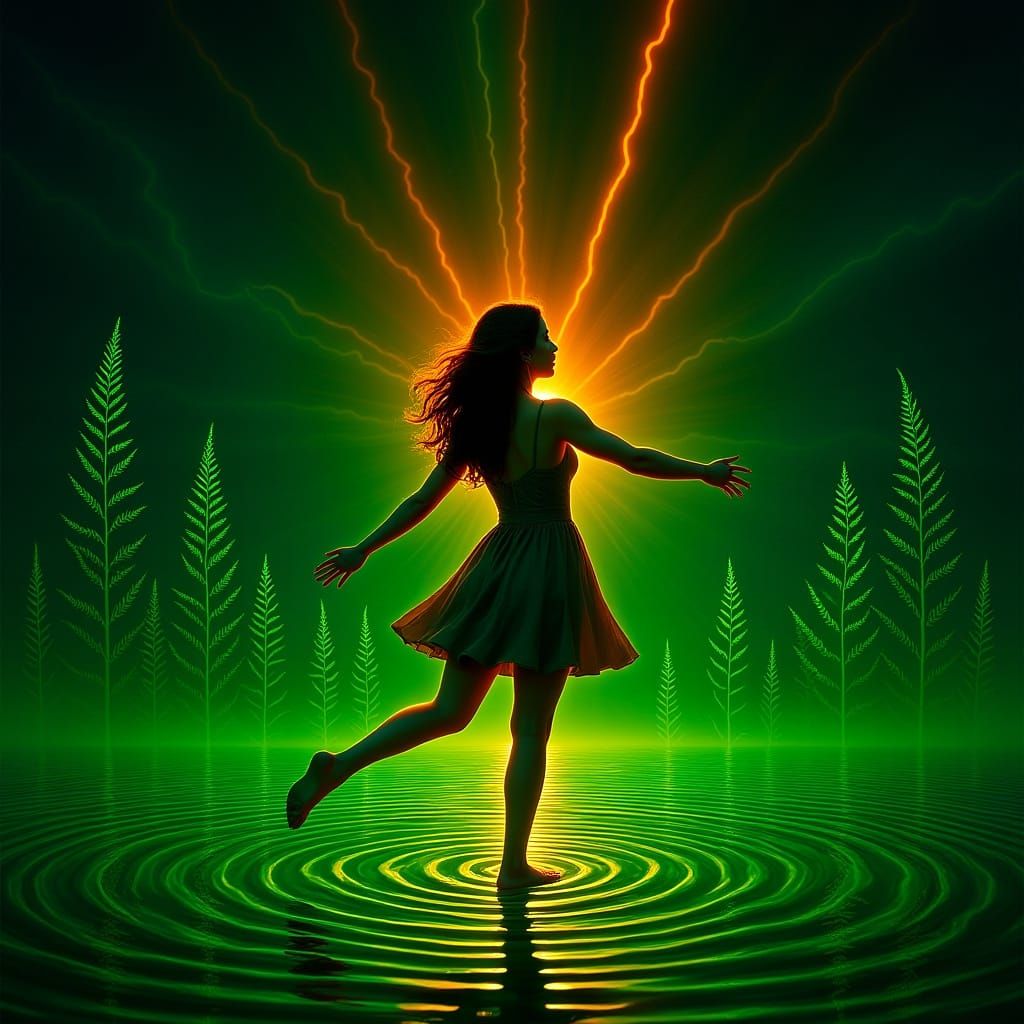 a lonely girl using Bezier curve technology the storm and in...