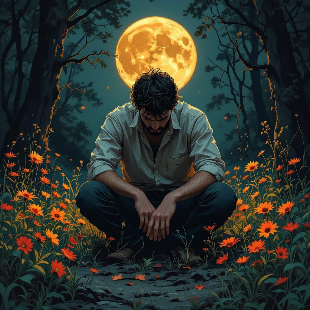 Man's Lament in Dark Forest: Conceptual Art