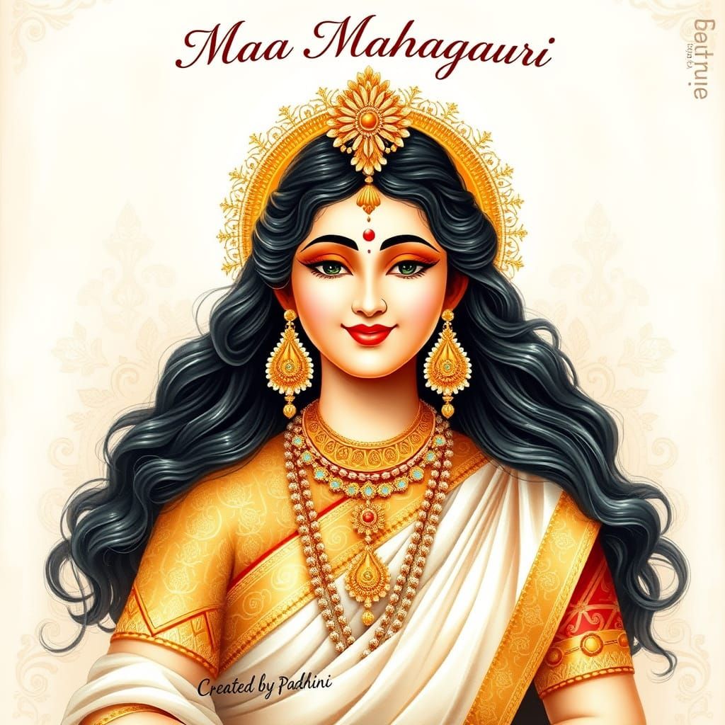 Goddess Maa Mahagauri in Traditional Indian Art Style