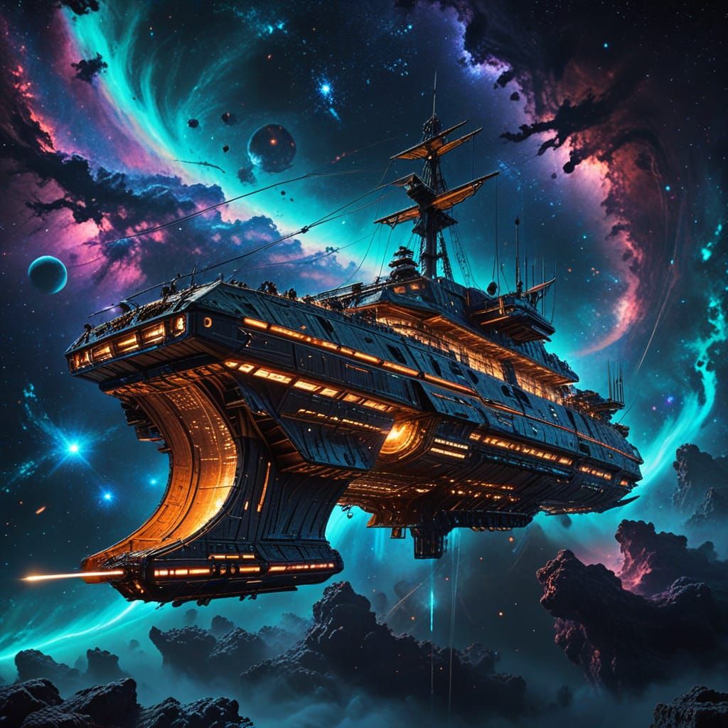 A retro-futuristic galleon.