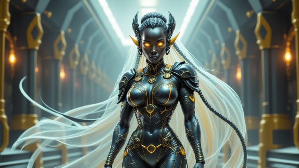 Alien Princess with Glowing Eyes in Ethereal Style