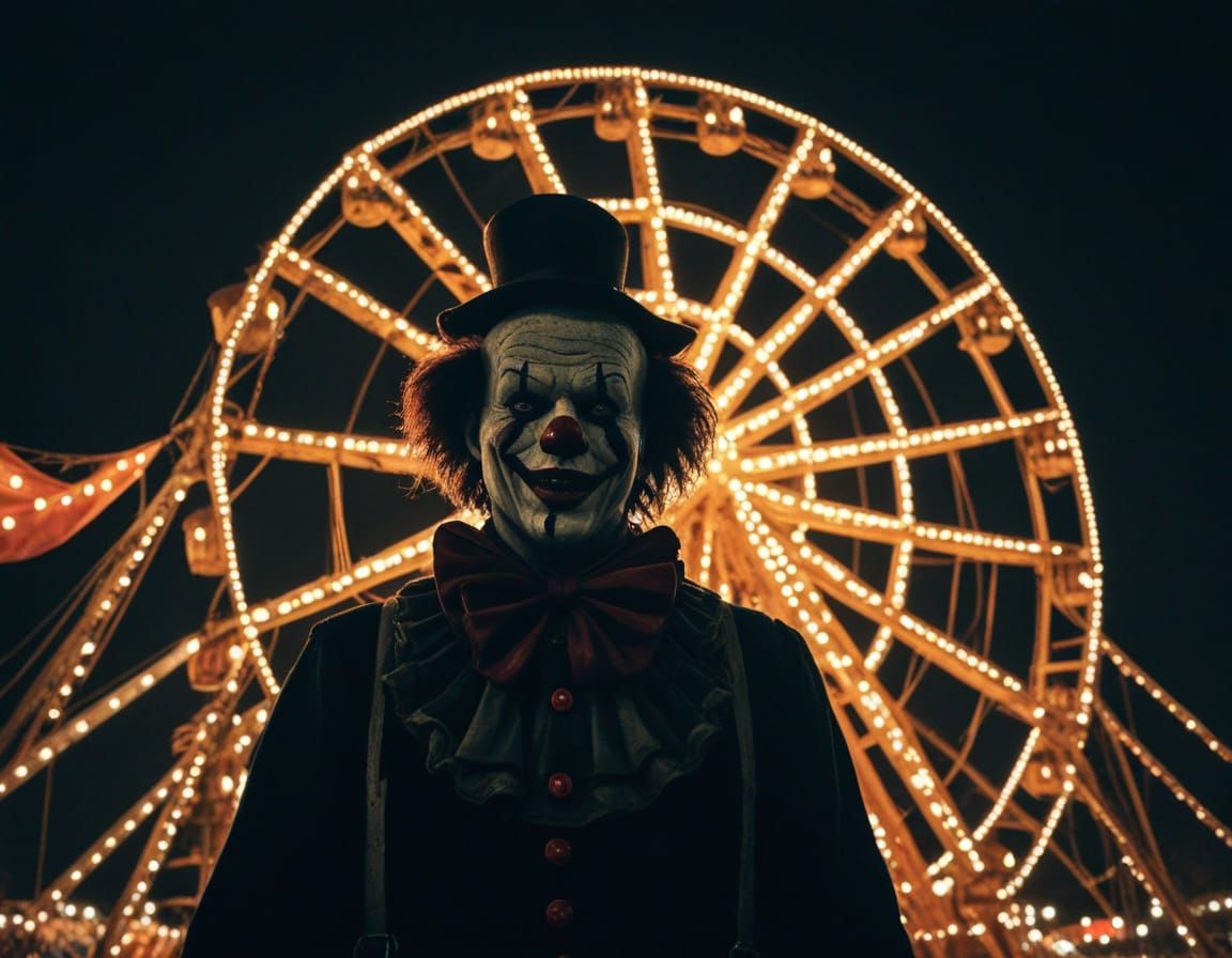 Cursed Carnival Clown in Gothic Oil Painting