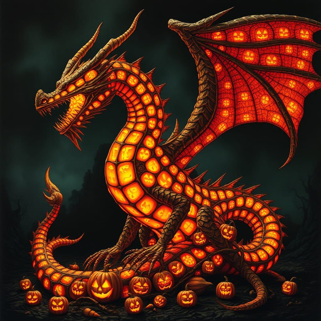 Spectacular Dragon Made of Glowing Jack-o'-Lanterns