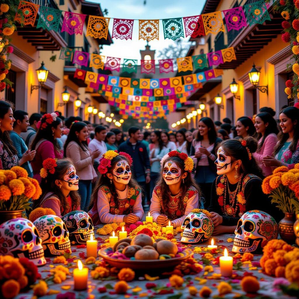 Vibrant Dia de los Muertos Celebration in Mexico Plaza