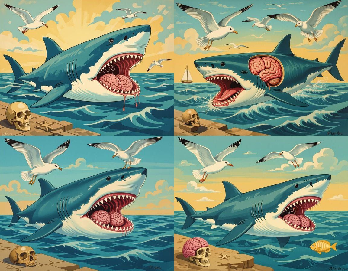 Surreal 1950s Ocean Scene in Art Deco Style