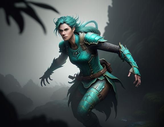 Amphibioid Woman in Misty Grotto: 3D Game Art