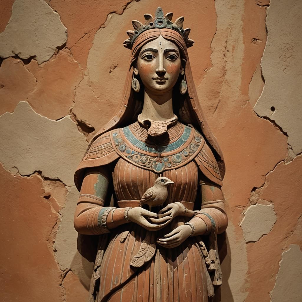 Terracotta Bird Goddess in Prehistoric Landscape