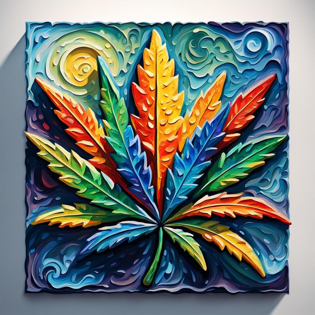 Colorful 3D Cannabis Logo in Expressionist Style