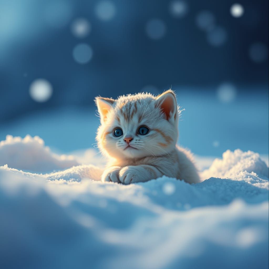 Adorable Kitten in Snowy Cinematic Scene