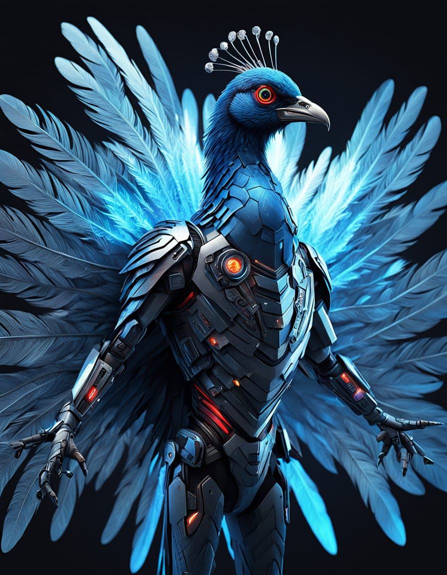 Cyborg Peacock in Shimmering Plumage