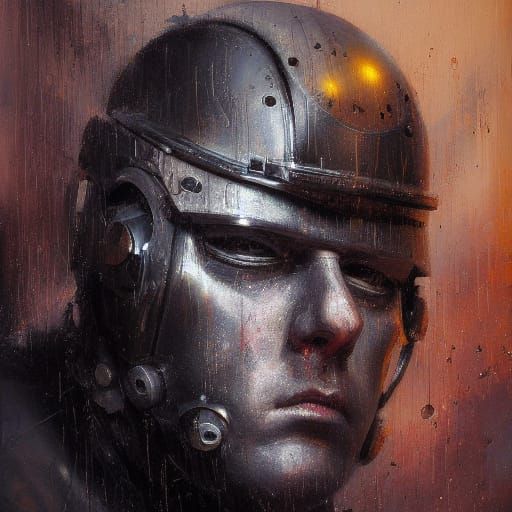 Dieselpunk Metalhead Portrait in Oil on Canvas