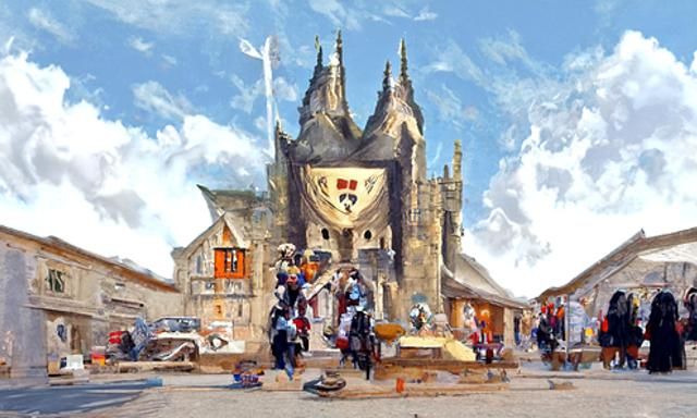 Medieval Guild Hall Oil Painting