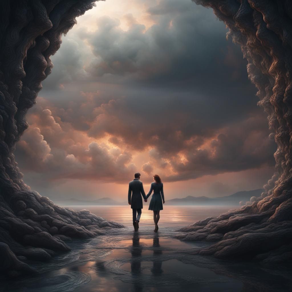 Lovers Holding Hands in Dramatic Digital Painting