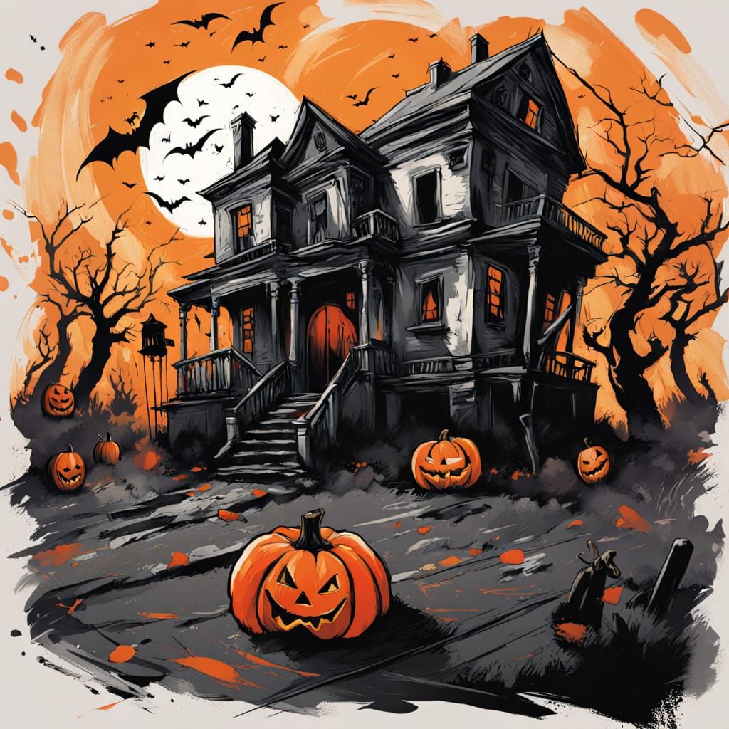 Neo-Expressionist Halloween Street Art with Ghoulish Figures