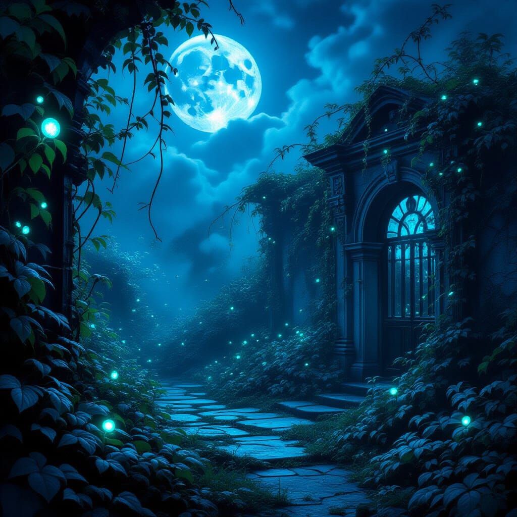 Surreal Bioluminescent Garden in Dark Style