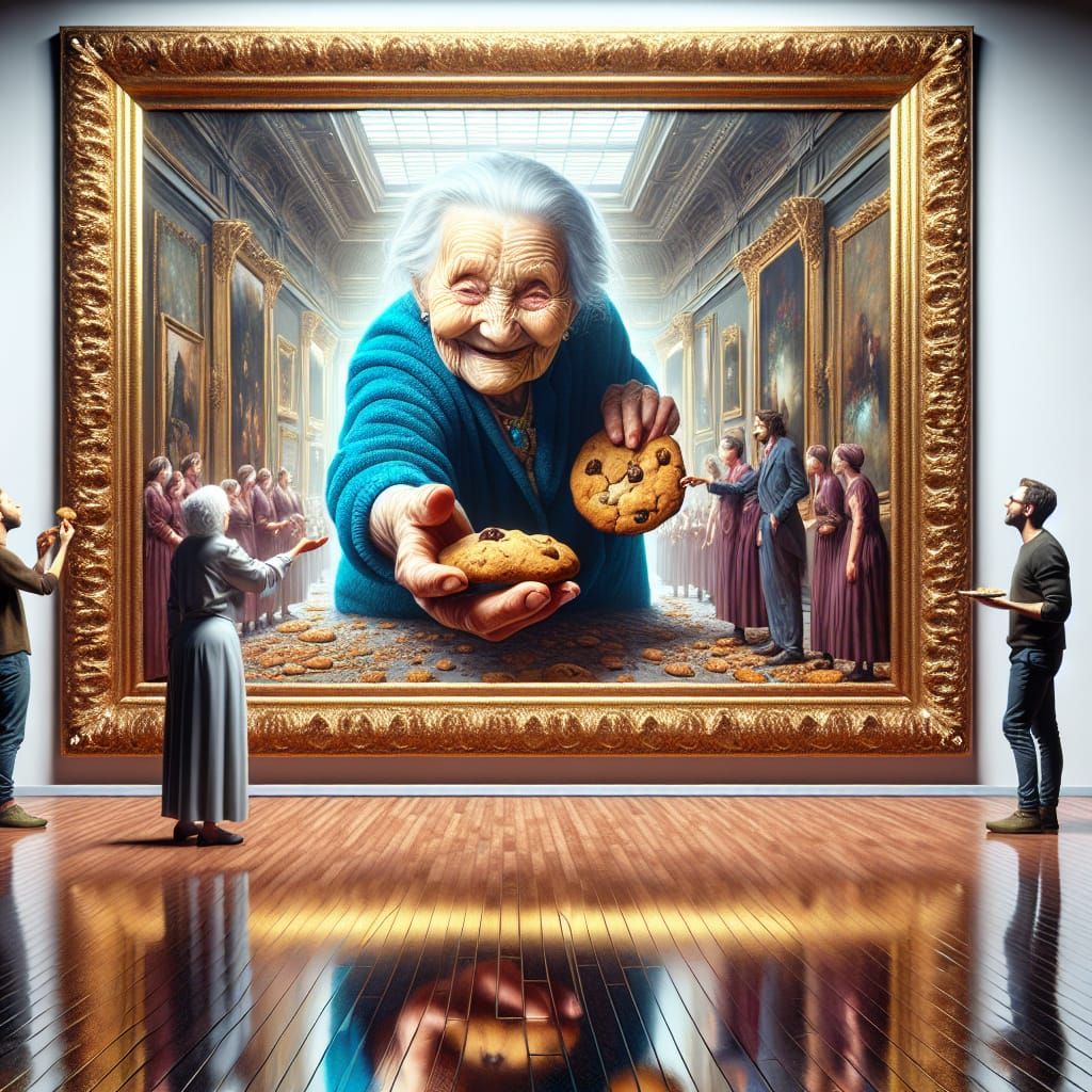 Surreal Painting: Woman Handing Cookies