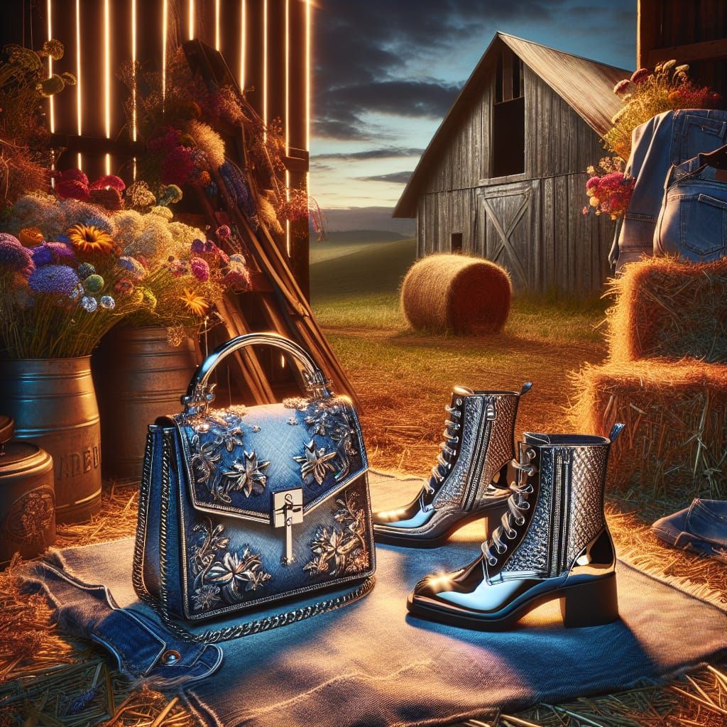 Denim and Chrome Fashion in Rural Setting