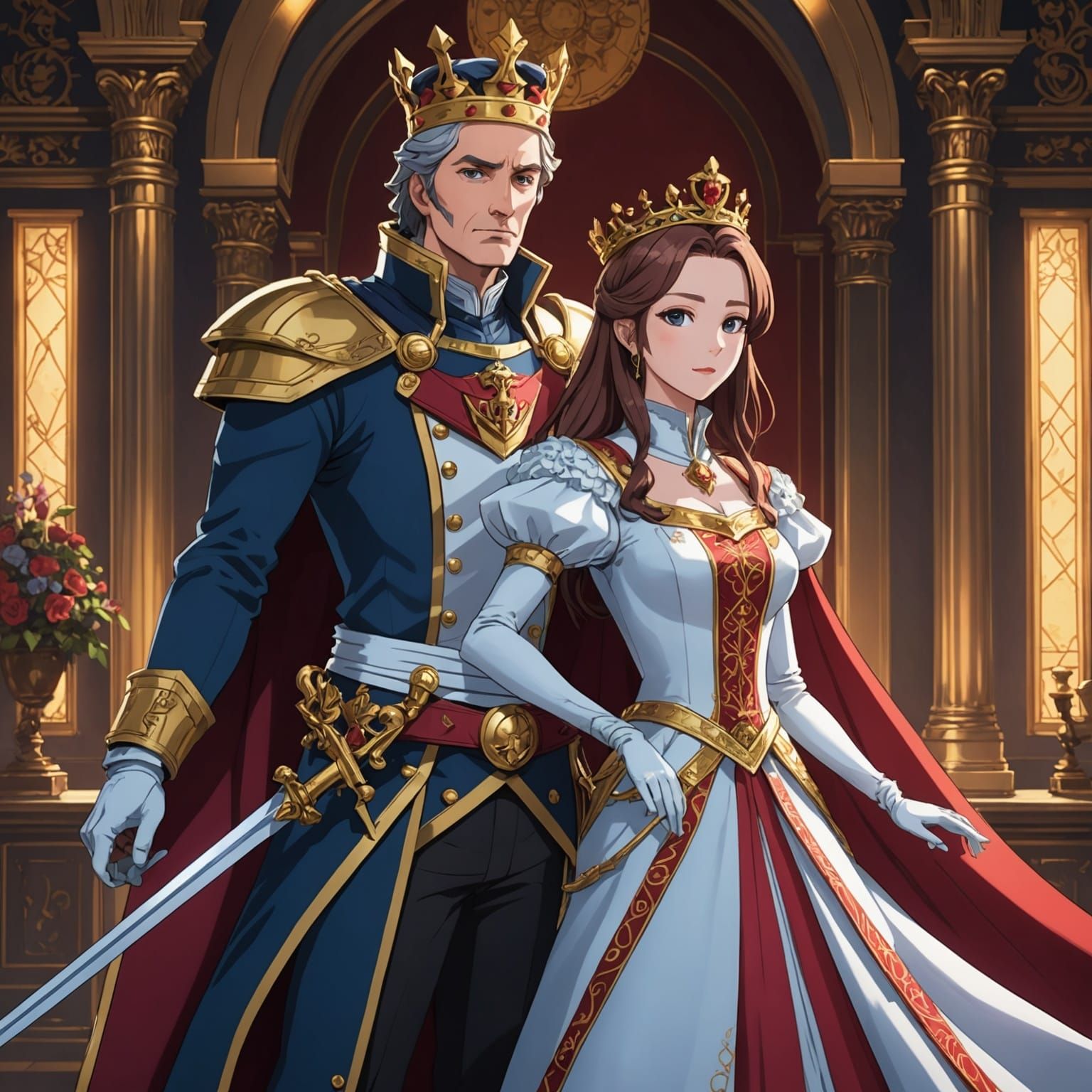 Anime King and Queen in Cel-Shaded Style