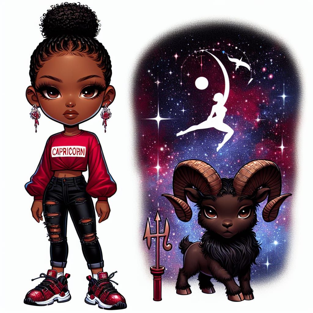 Chibi digital style full-body beautiful caramel middle aged African American woman wearing a deep red shirt with the wor...