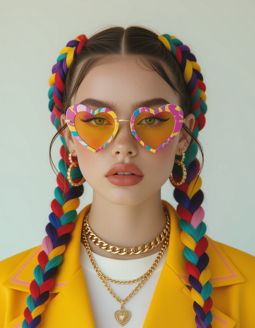 Gen-Z Woman with Braids in Y2K Style