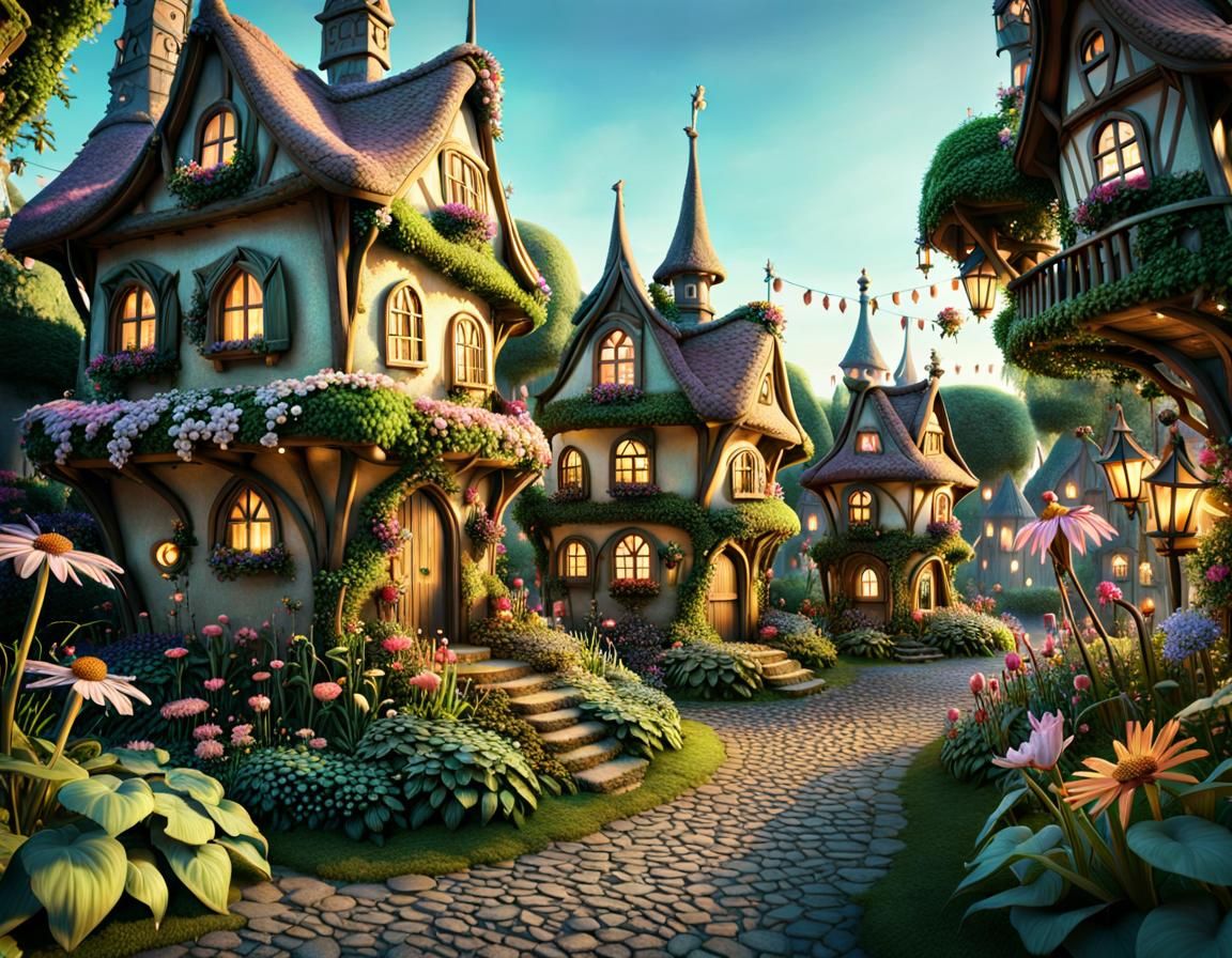Enchanted Fairy Village with Magical Plants