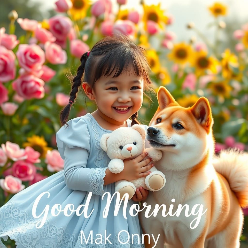 Joyful Indonesian Girl Surrounded by Flowers and Friends in....