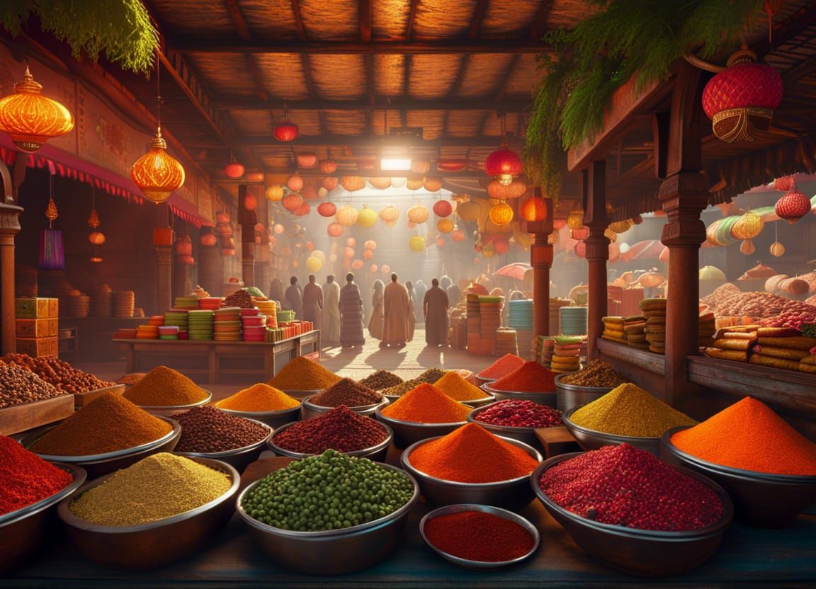 Vibrant Indian Spice Market in Photorealistic Style
