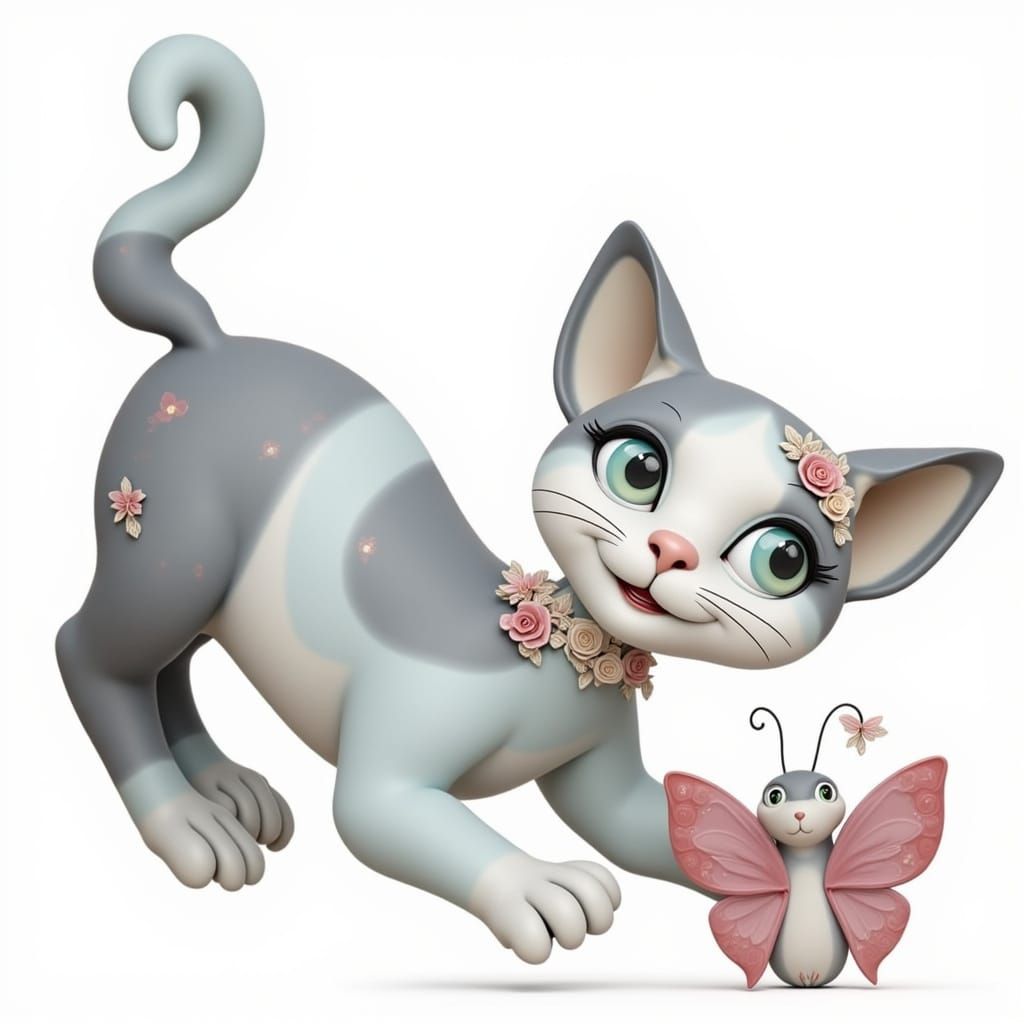 Whimsical Feline in a Vibrant Garden