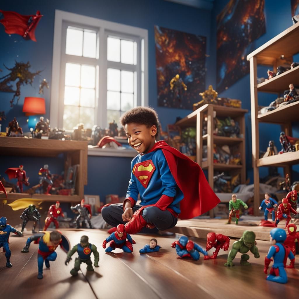Boy's Superhero Adventure: Detailed Fantasy Concept Art