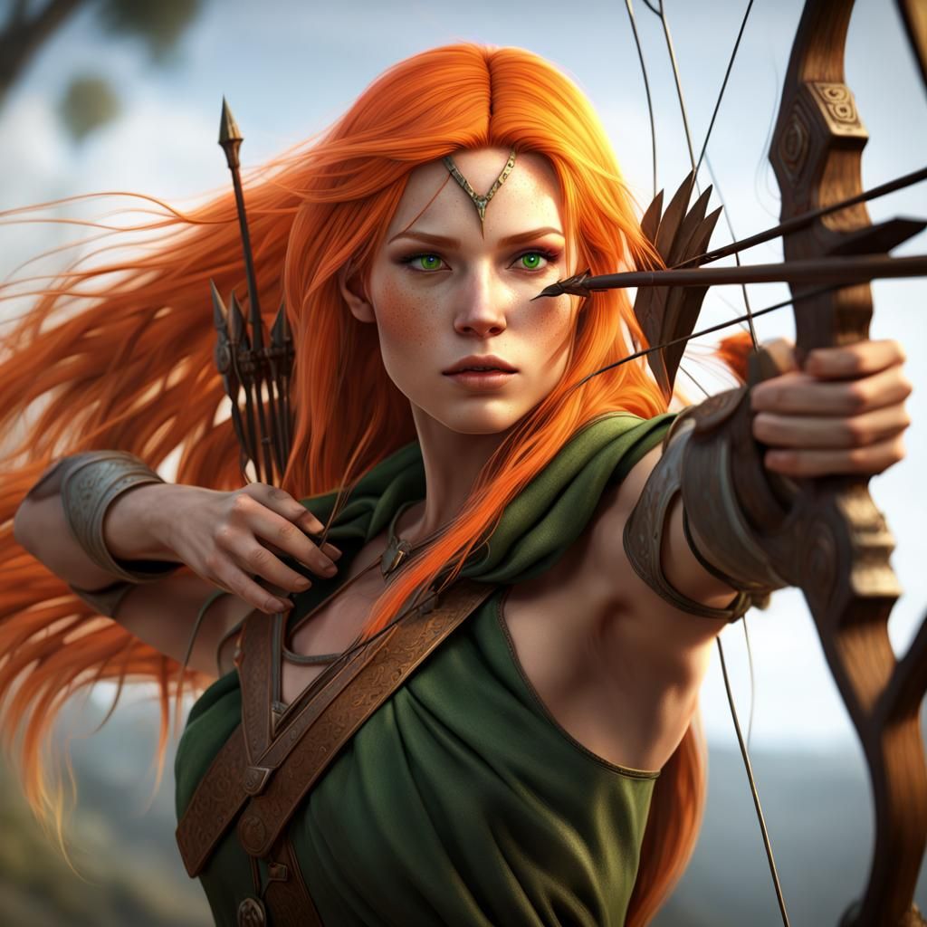 Female Ranger with Bow in Fantasy Art Style