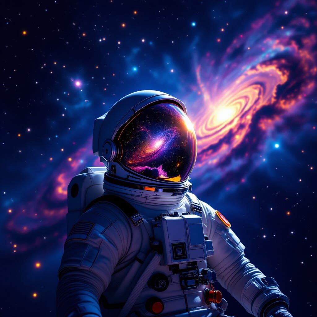 Astronaut Adrift in Cosmic Panorama