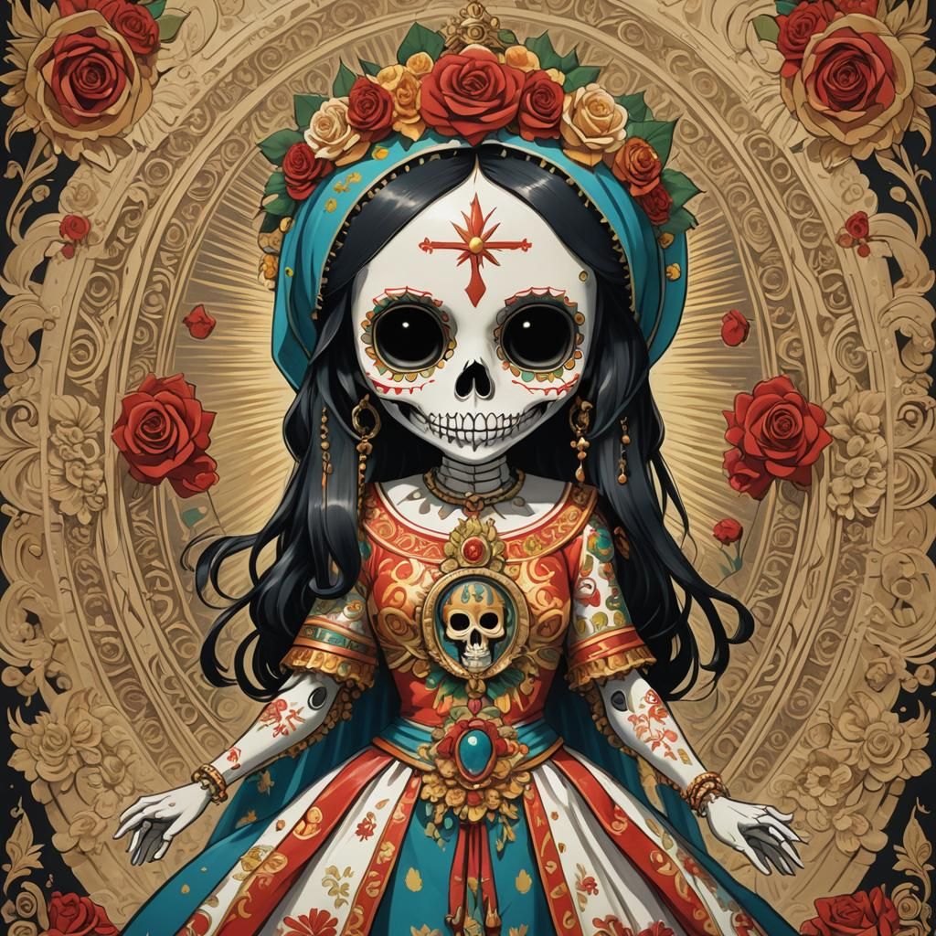 Betty Boop Skull as Virgen de Guadalupe in Anime Style