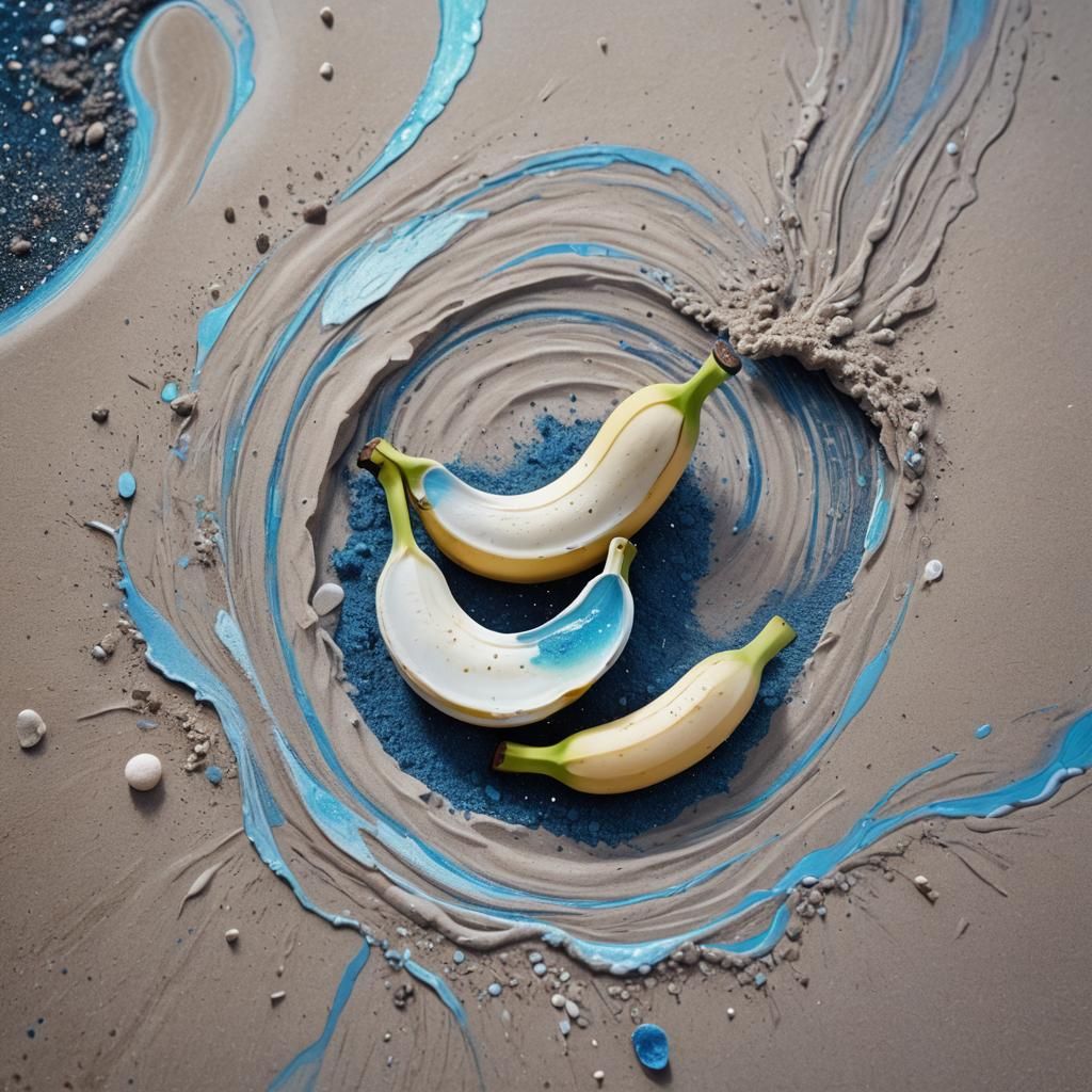 Surreal Cosmic Banana with Blue Sand