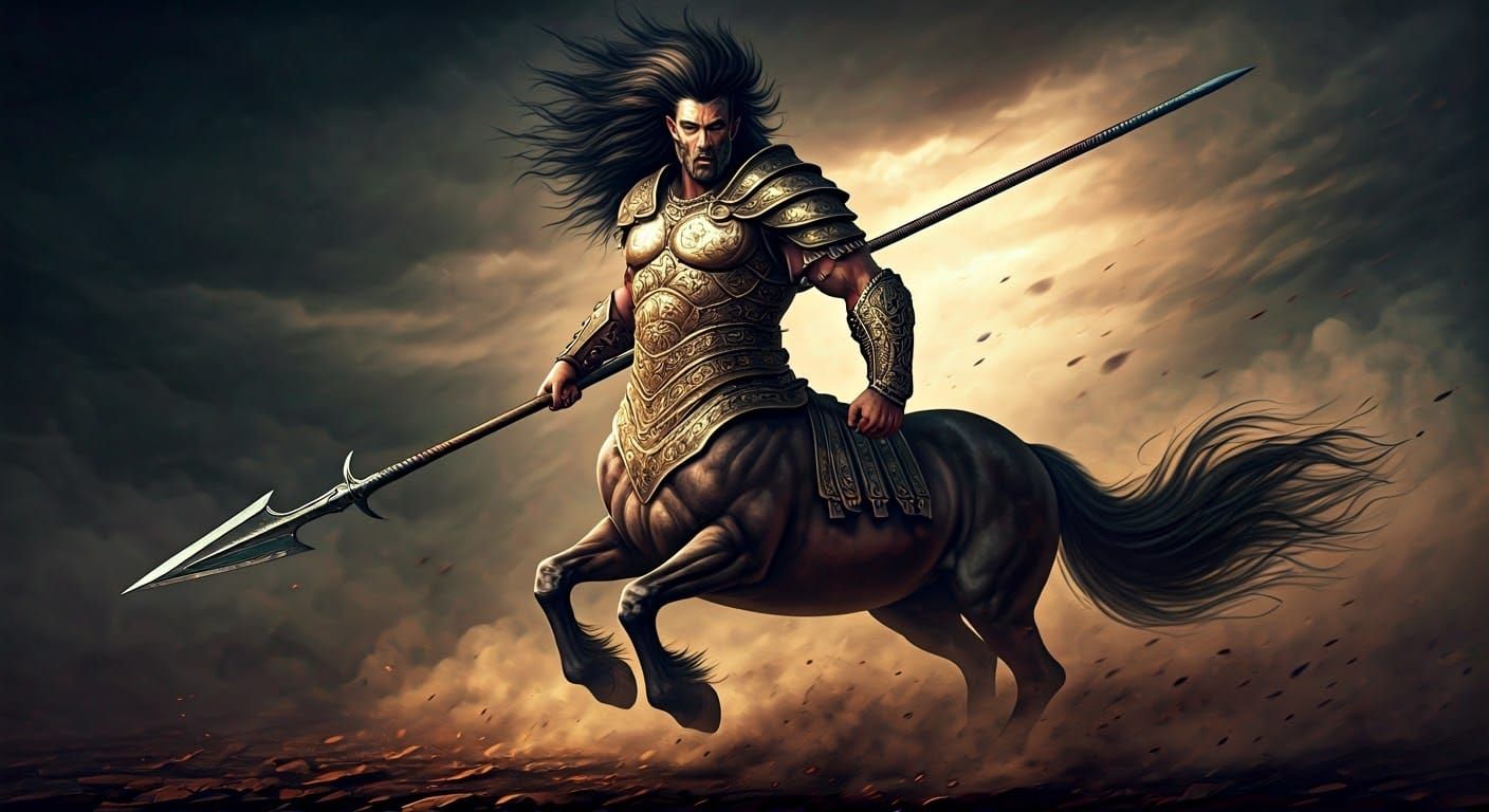 Fierce Centaur Warrior Charging in Epic Battle Scene