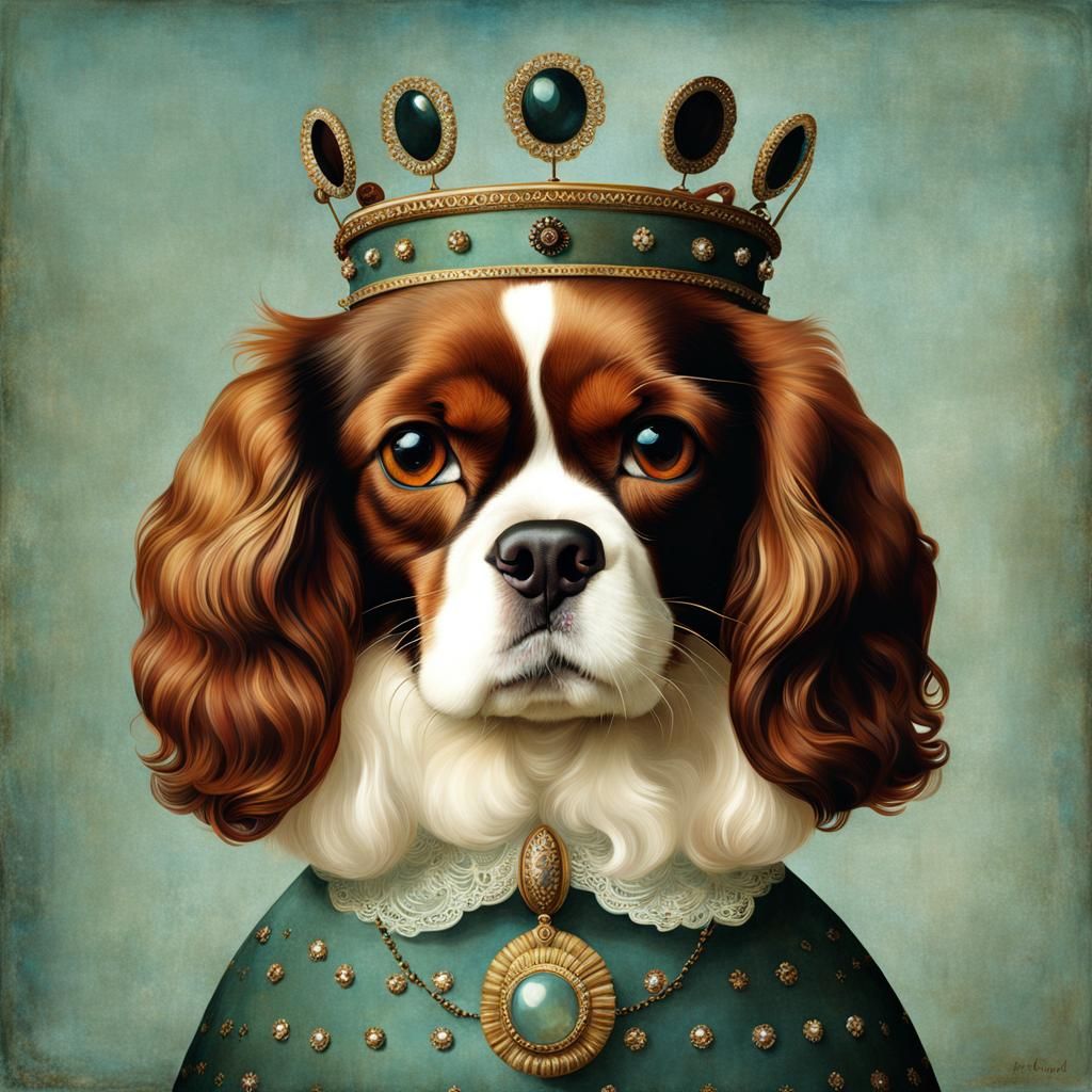 King Charles Spaniel in Surreal Collage Style