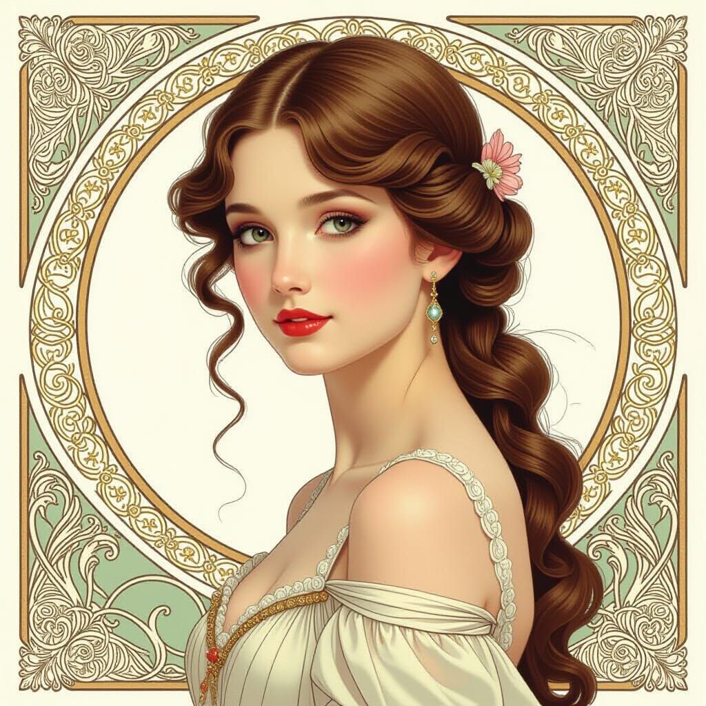 Elegant Woman Portrait in Art Nouveau Style