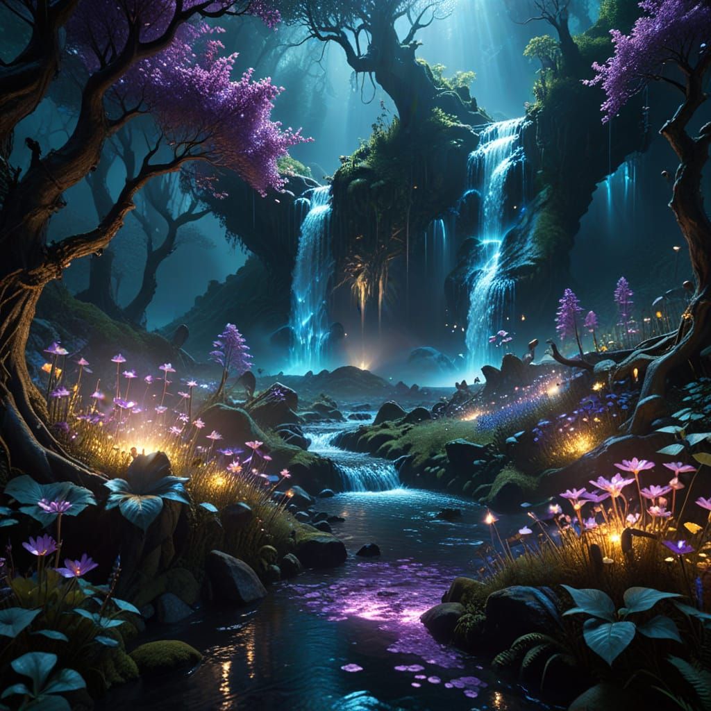 Elven Diorama in Glowing Wildflower Meadow