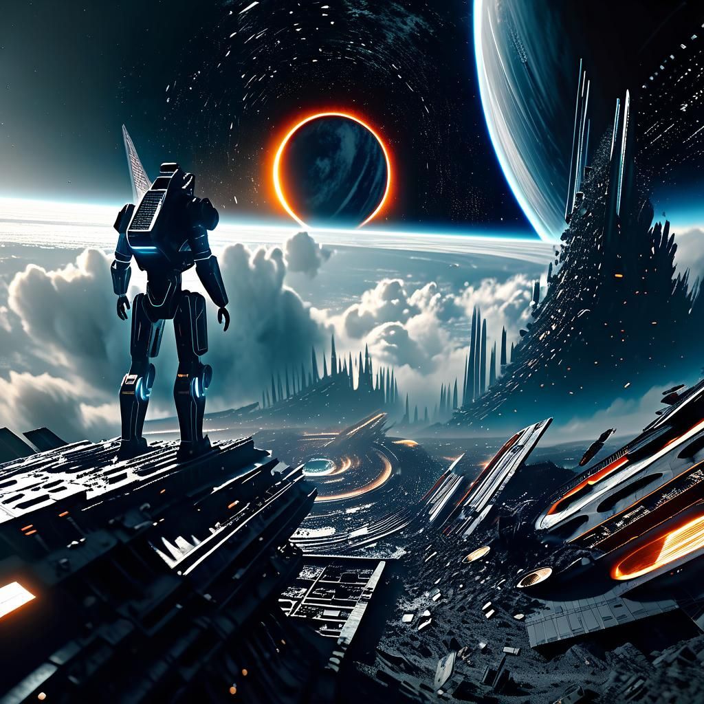 Surreal Cosmic Landscape in Neon and Darkness