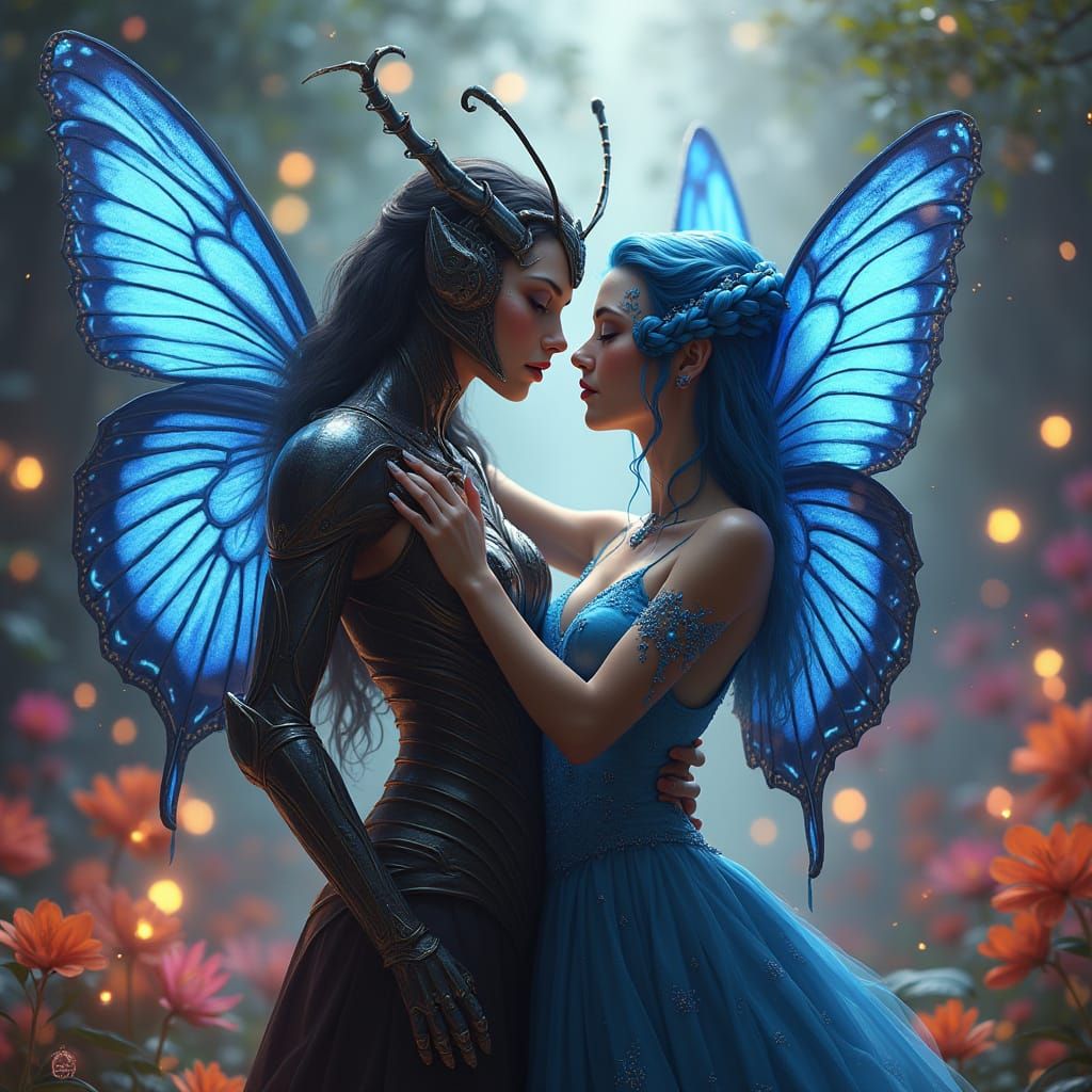 Fantasy Wasp Lady Dances with Butterfly Lady