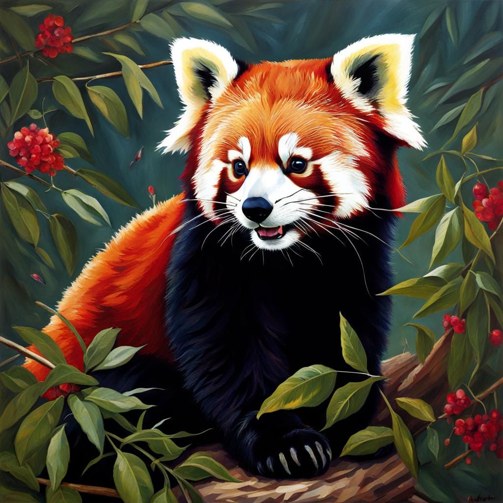 Red Panda in Forest, Baroque Style